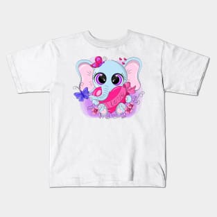 Cute elephant with a gift in his hands. Kids T-Shirt